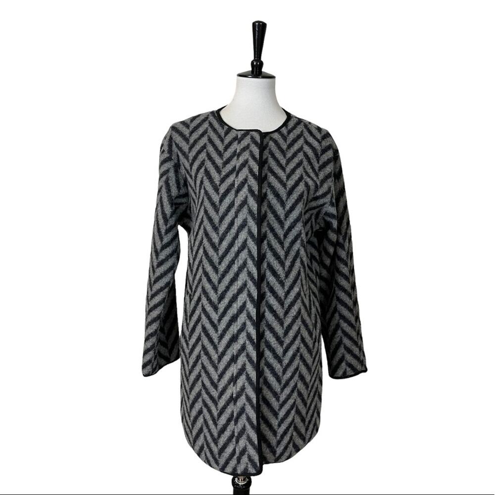 Talbots Women's Wool Blend Coat Zip Front Gray Black Herringbone Size XS